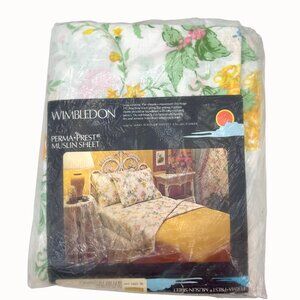 NIP VTG Wimbledon Perma-Prest Muslin Floral Print Twin Flat Sheet 66x104
